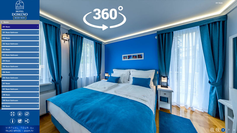 Uz pomoć 360 virtualne šetnje izaberite sobu-apartman ili upoznajte željeni hotel